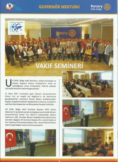 Faaliyetlerimiz Mart-Nisan 2017 Guvernör Aylık Mektubunda yer buldu. 